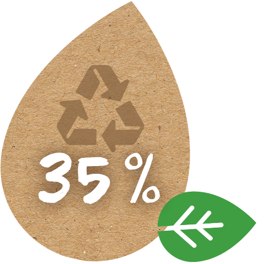 35%, Recycling Logo auf Pappe